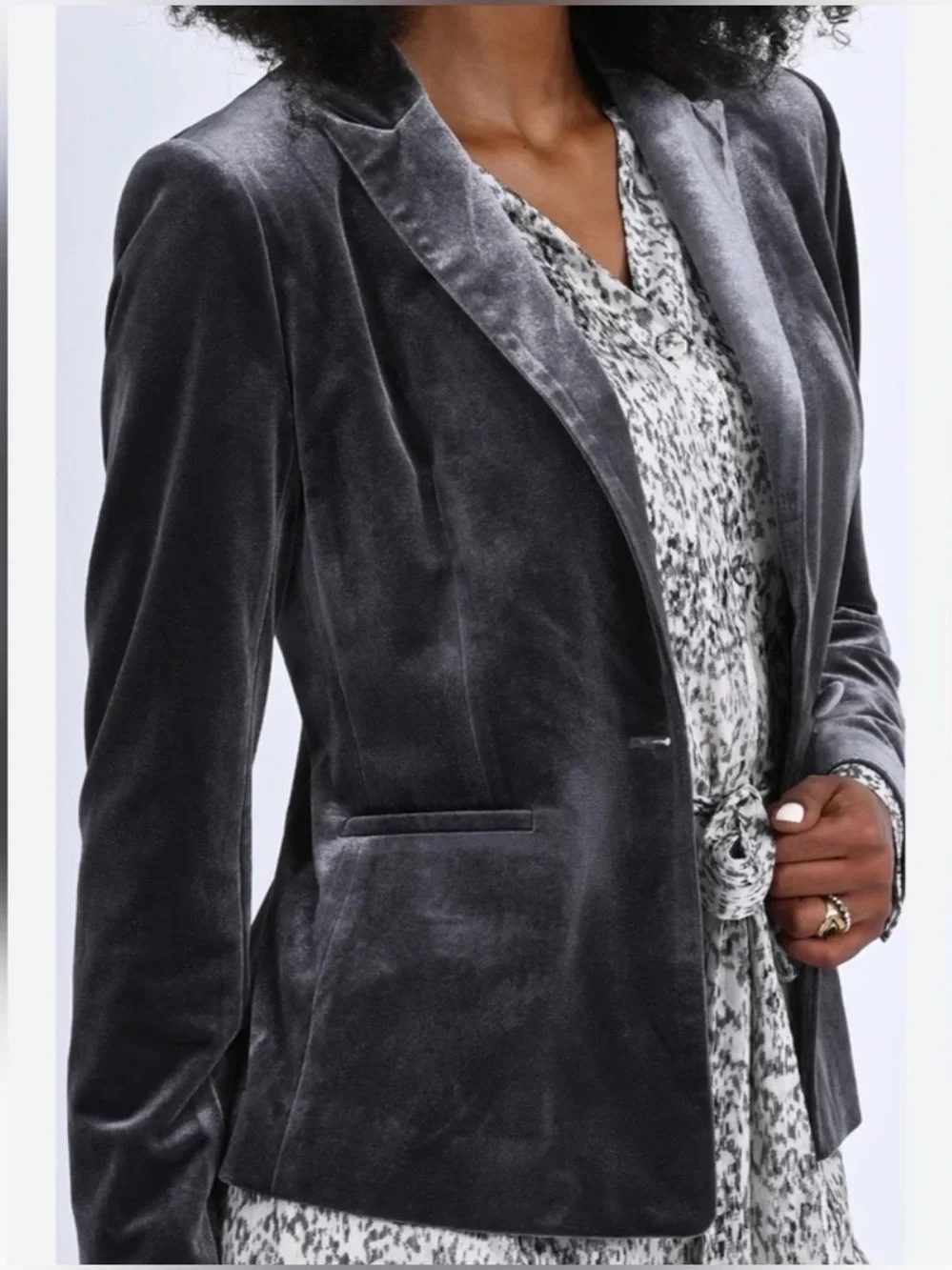 Molly Bracken Velvet Woven Jacket Blazer Gray Size Medium NWT